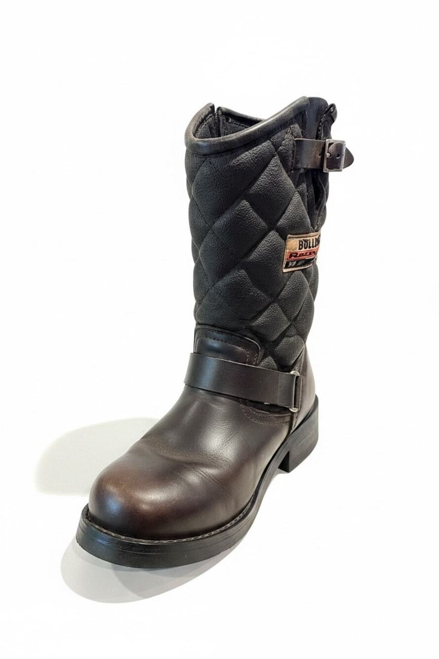 Vintage Buldozer Racing quilted leather biker boots Brown Size 38 7.5